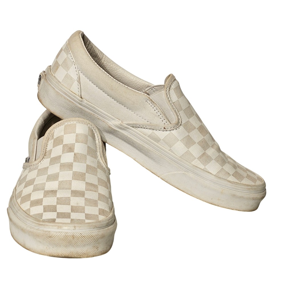 Vans‎ Slip-On Sneakers 6 Men 7.5 Women Off-White Cream Checkerboard Canvas